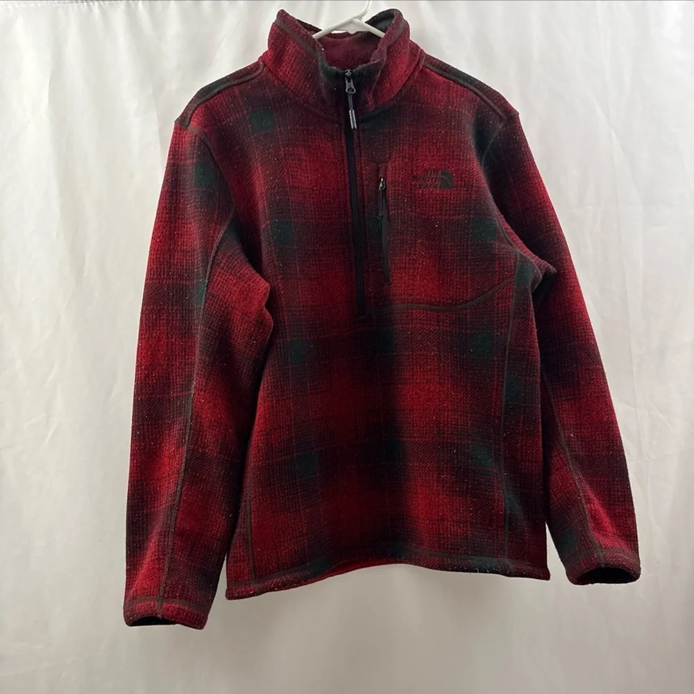 The North Face Buffalo Plaid Fleece 1/2 Zip Pullover Jacket Sz M Black Red Men - Picture 2 of 8